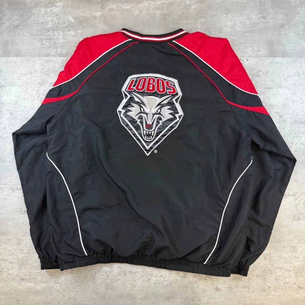 58 Sports New Mexico Lobos V-Neck Windbreaker Pullover Jacket Mens Large Black